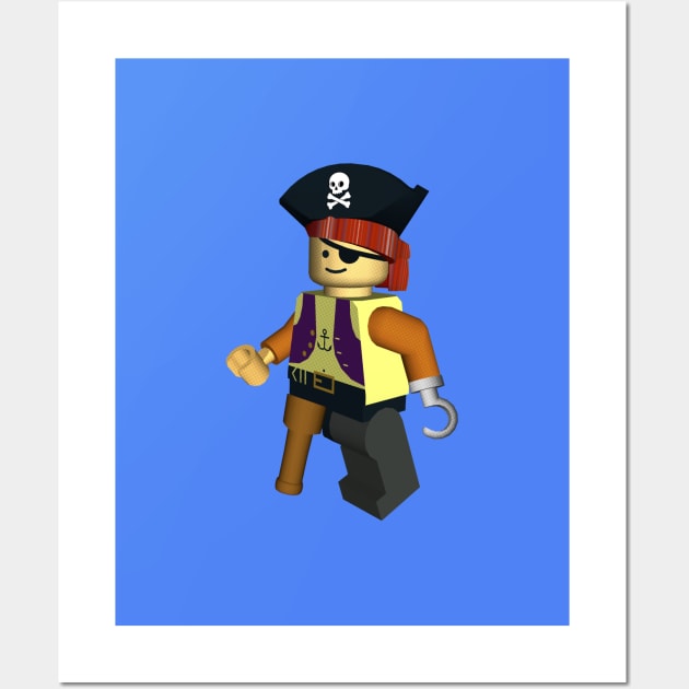 Building Block Pirate Retro Drawing Wall Art by Braznyc